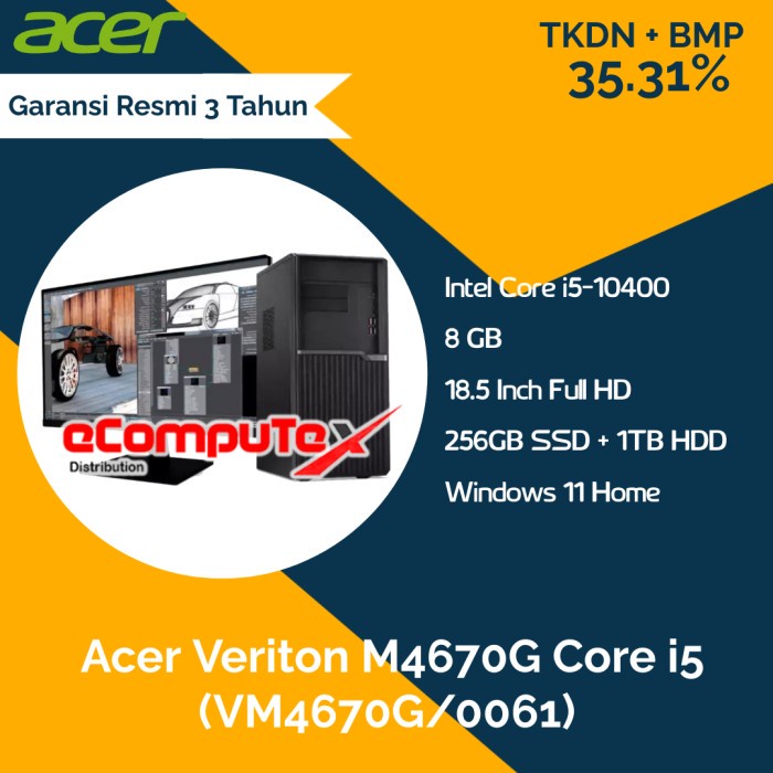 PC Desktop Acer Veriton (VM4670G/0061) i5 8GB 1TB+256GB - TKDN RESMI