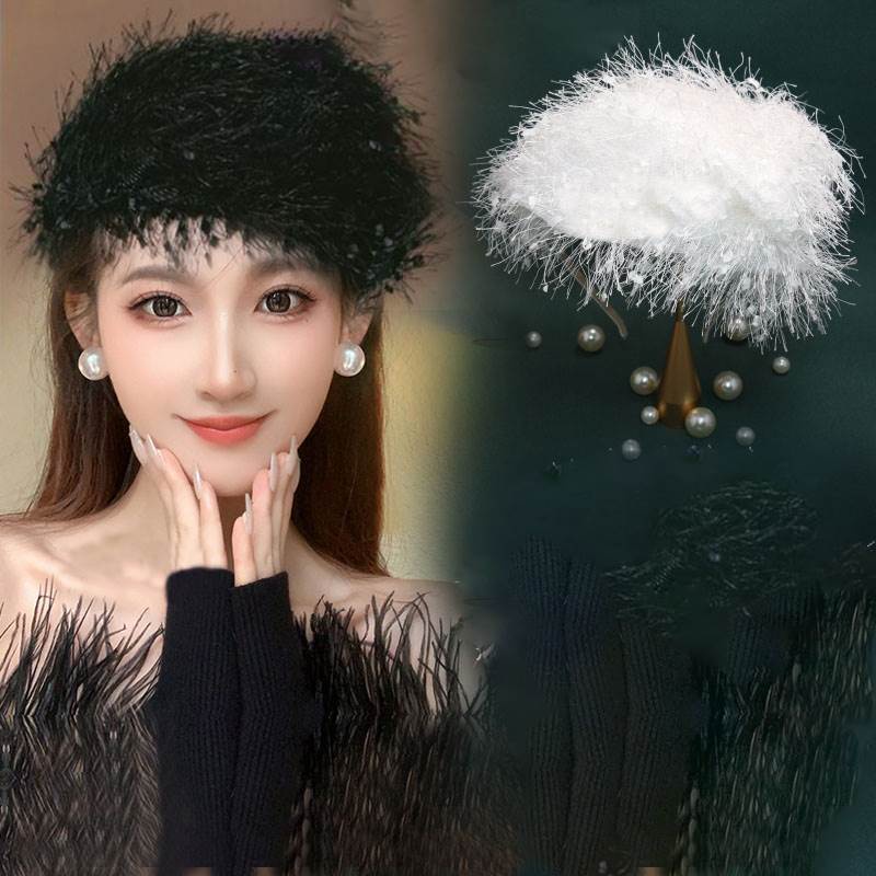 Topi Wanita, Topi Wanita Baru/Topi Kecil Retro Prancis/Bando Bulu/Jepit Rambut Gaya Barat Hitam, Aks