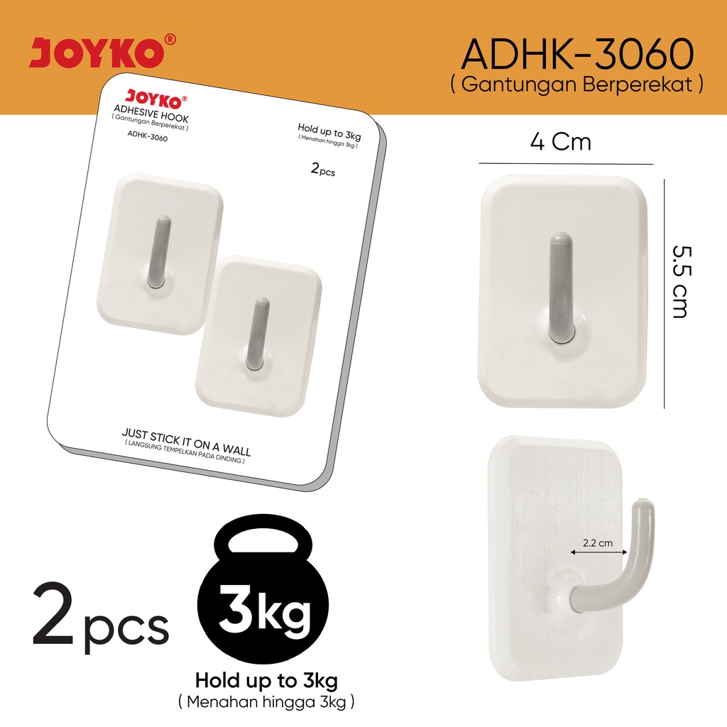 GANTUNGAN TEMPEL DINDING PEREKAT | ADHESIVE HOOK JOYKO ADHK-3050 ~ 3060