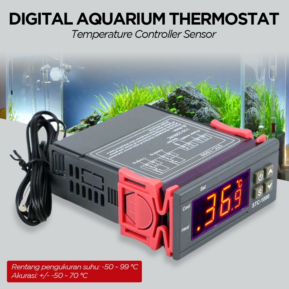 Kontroler Suhu Mini Aquarium Digital Thermostat Temperature Controller Sensor Multifungsi - IT