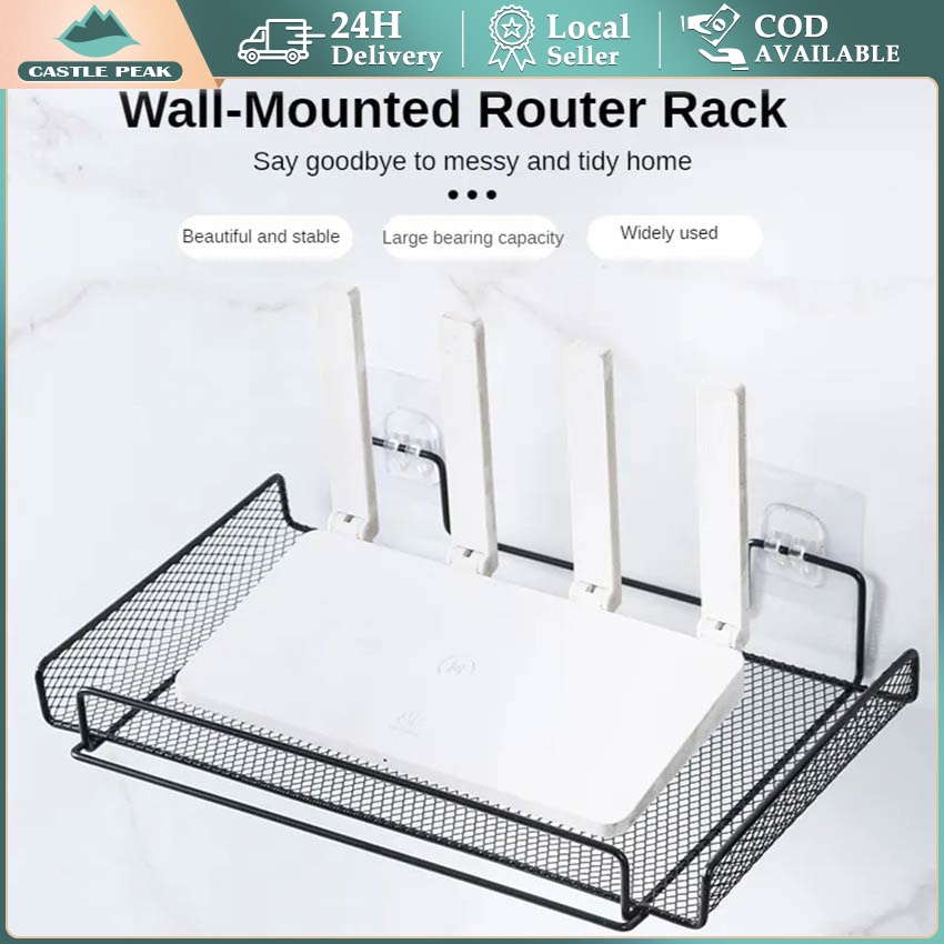 Rak Penyimpanan Rak Router Tv Set Tempel Dinding Rak Wifi Nirkabel Berlubang Rak Penyimpanan