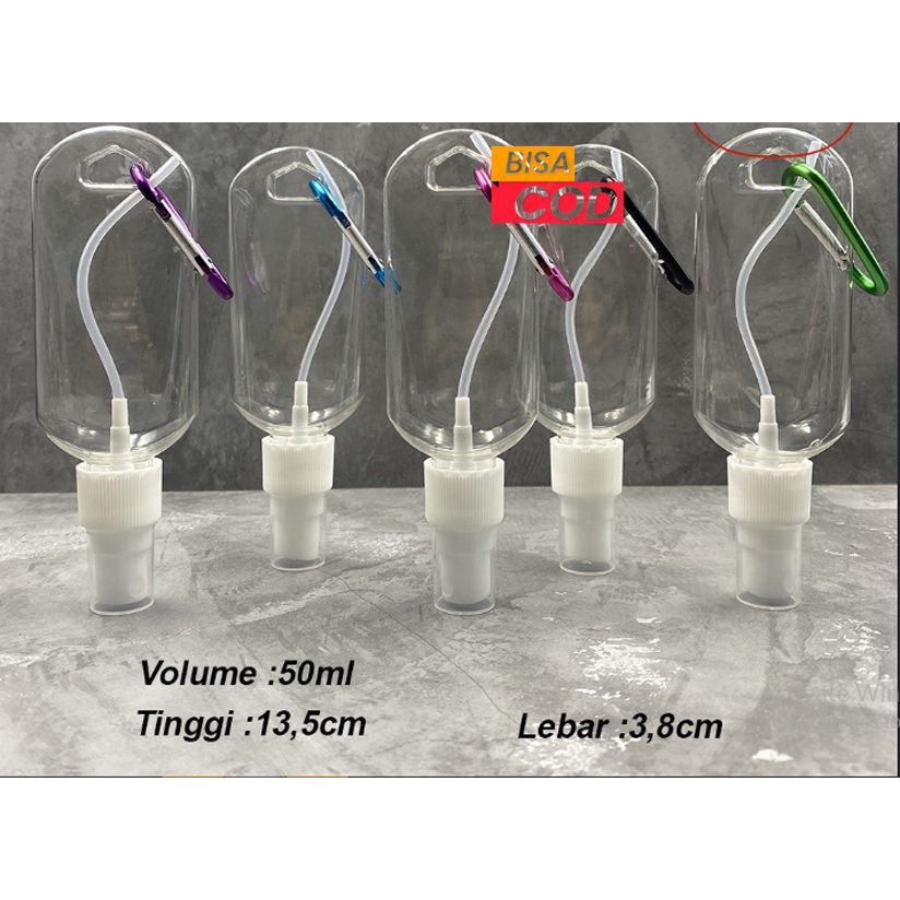 Botol Spray 50ml Plastik + Gantungan Carabiner Sanitizer Travel Size