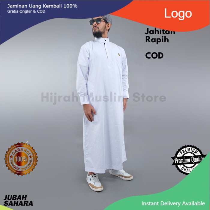Gamis Jubah Katun Al haramain Saudi M -XXXL Jumbo Premium Jubah Rosal - Putih, XL