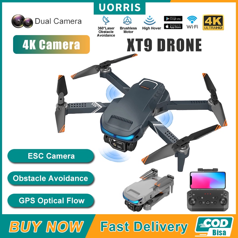 New RC Drone XT9 Dual Camera 4K Altitude Hold Optical Flow ESC Obstacle Avoidance Drone Kamera Jarak Jauh Smart Drone