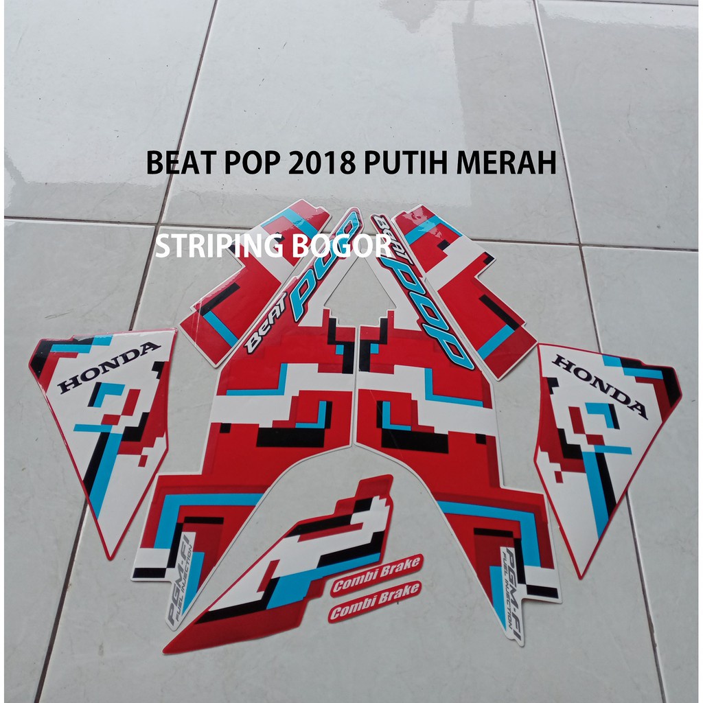Stiker sticker Striping Motor Honda Beat Pop 2018 Putih Merah