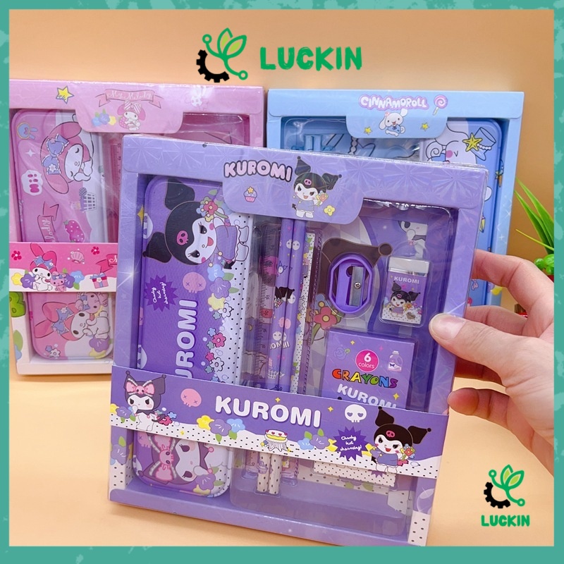 

Kotak Pensil Anak Set 7 in 1 Stationery Untuk Hadiah Anak Sekolah Sanrio kuromi/ Alat Tulis Set Kotak Pensil Karakter Kuromi Murah Lucu