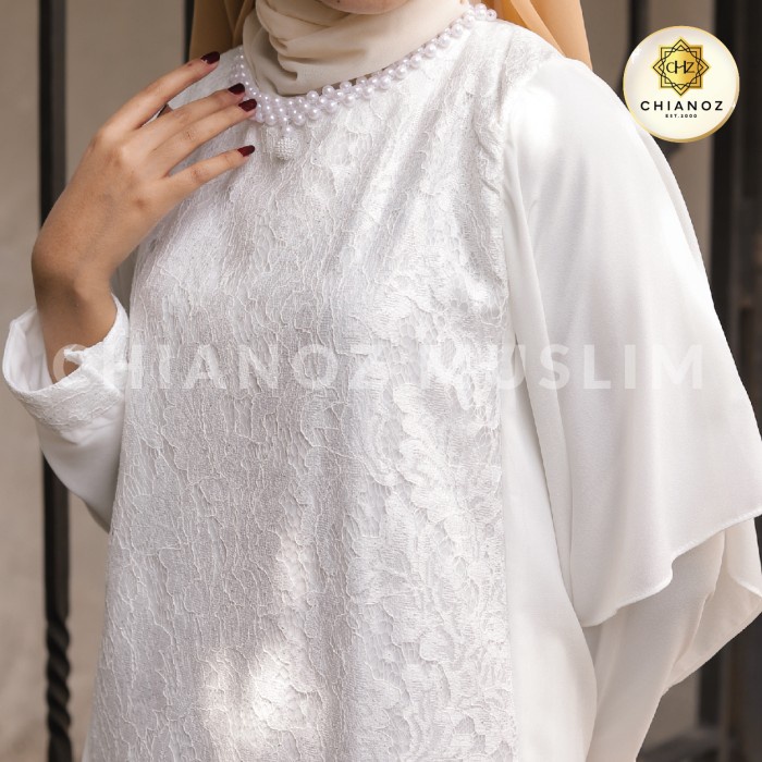 Baju Gamis Putih / Busana Muslim / Baju Muslim Wanita 152 STD - Putih Tulang, L