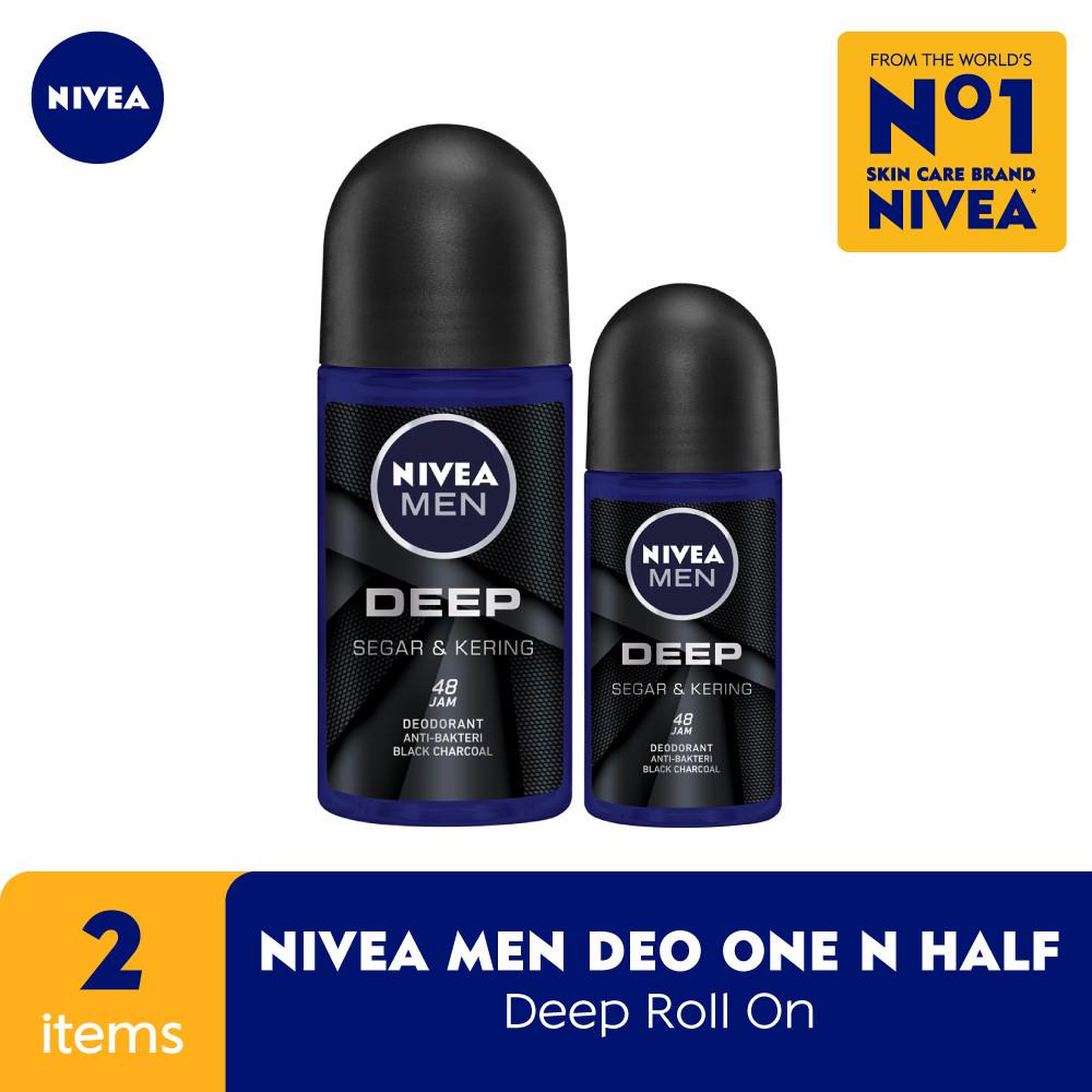 Nivea Men Deodorant Deep Roll On 50 mL + Nivea Men Deodorant Deodorant Male Deep Roll On 25 mL