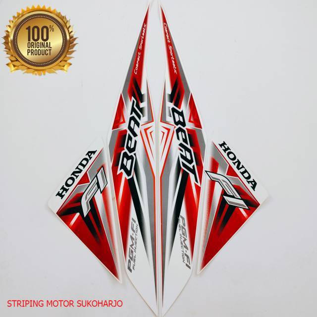 (ORI) striping honda beat fi 2015 putih  merah kualitas original
