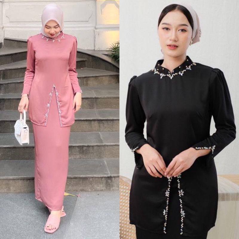 Ada Jumbo Oneset Elliza Kurung Melayu Dress Pesta Setelan Wanita Baju Kondangan Modern Kekinian Full Payet Dress Pesta Setelan