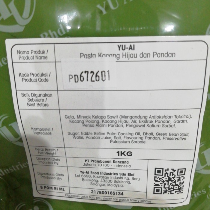 

Yu Ai Filling Pandan 1kg