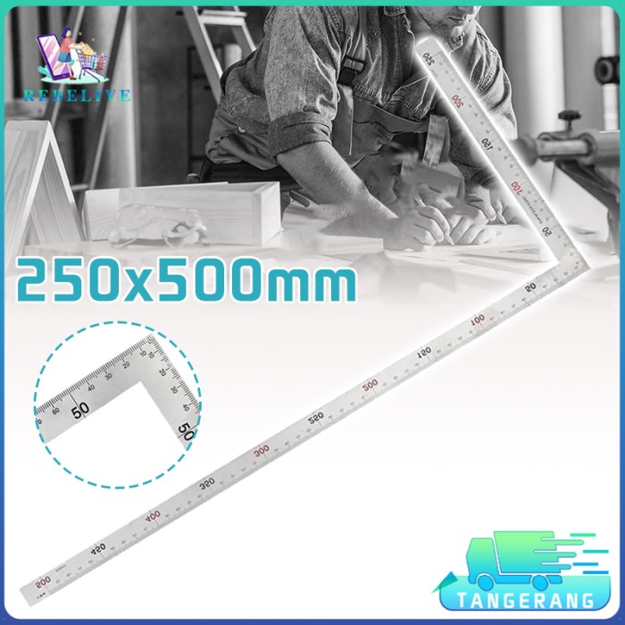 

90 Derajat Penggaris Siku Tukang Presisi Stainless Angle Ruler 25x50cm