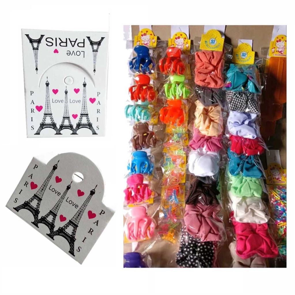 (50 Set) Kertas Label Gantungan dan Plastik Kemasan Untuk Jualan Aksesoris / Hang tag Plastik Bungku