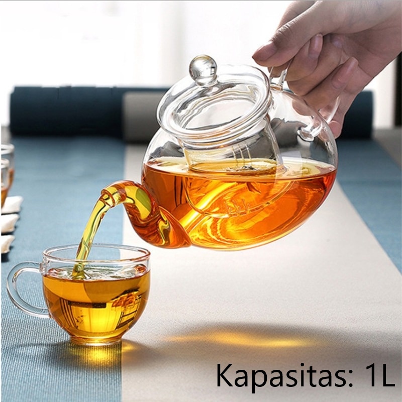 [Bayar di Tempat] Teko Teh Kaca Tahan Panas dengan Saringan Glass Teapot
