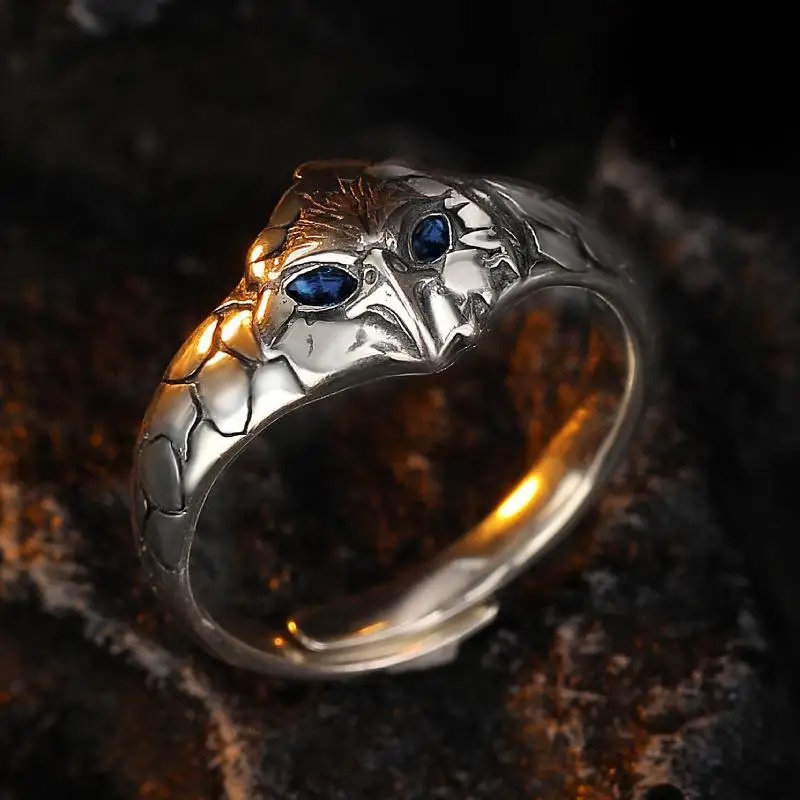 Cincin elang mata biru antik untuk wanita pria trendi Ring Sterling Silver 925