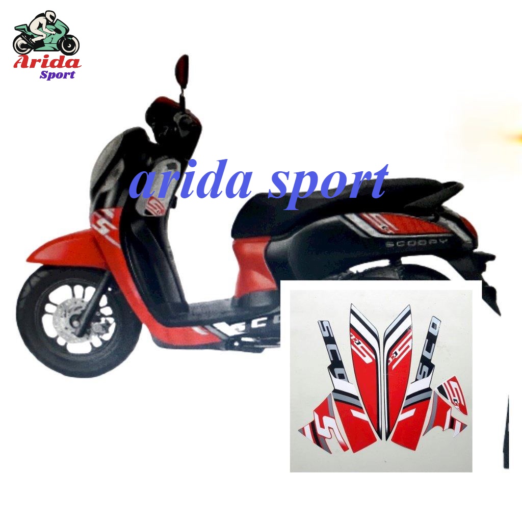 stiker scopy Striping  scoopy sporty 2022 2023 hitam-merah list body scoopy motif striping original 