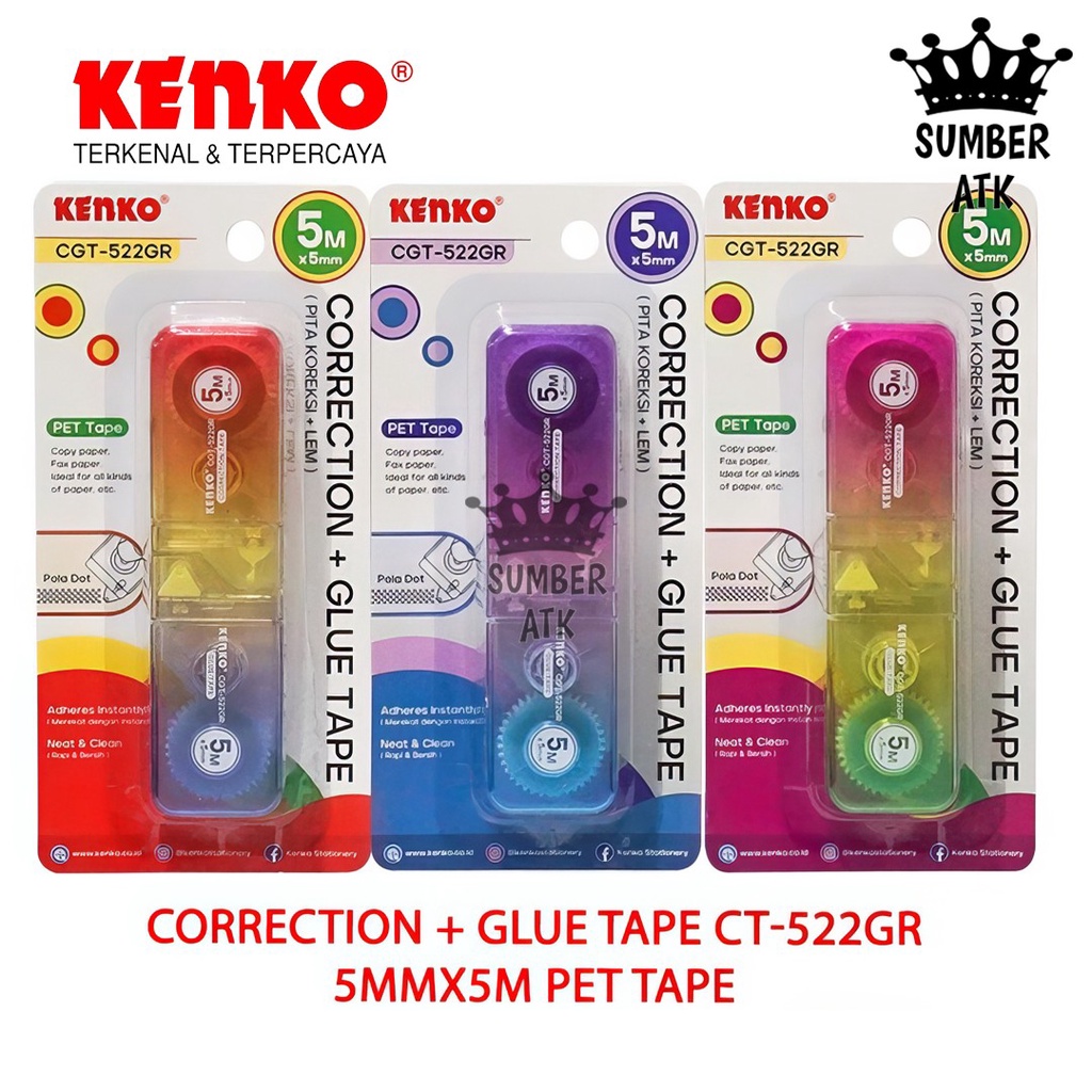 

KENKO Correction Tape + Glue Tape 2in1 CGT-522GR Pita Koreksi dan Pita Lem 5M x 5mm