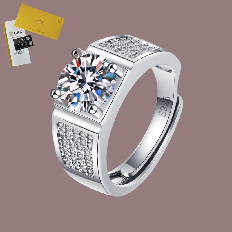 Termasuk Sertifikat GRA Cincin Pria Moissanite 2 Karat D Color