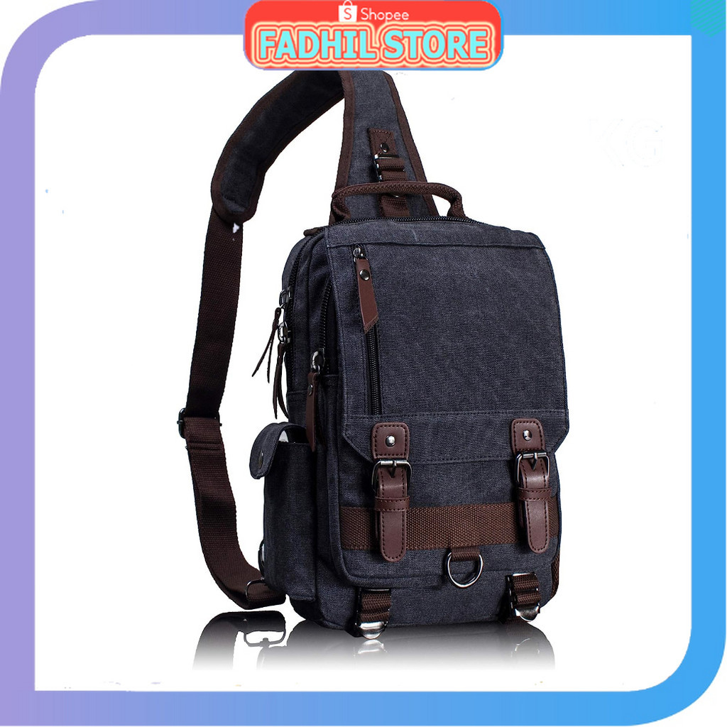 FS - ZUO LUN DUO Tas Ransel Sling Bag Crossbody Canvas Retro Style Large - 8596