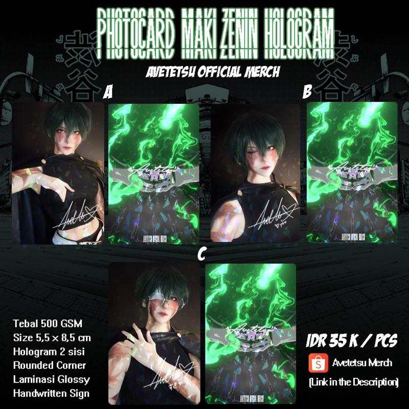 PROMO Avetetsu Official Merchandise (Maki Zenin) Photocard Hologram / Poster A4 Glossy TERMURAH