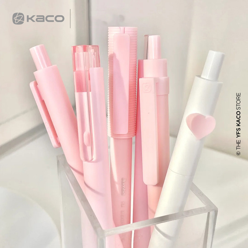 

6pcs/Set KACO Good Gel Pen Pink/Black Caneta 0.5mm Black Ink Press High Capacity Student Dedicated Scrolling aesthetic papeleria