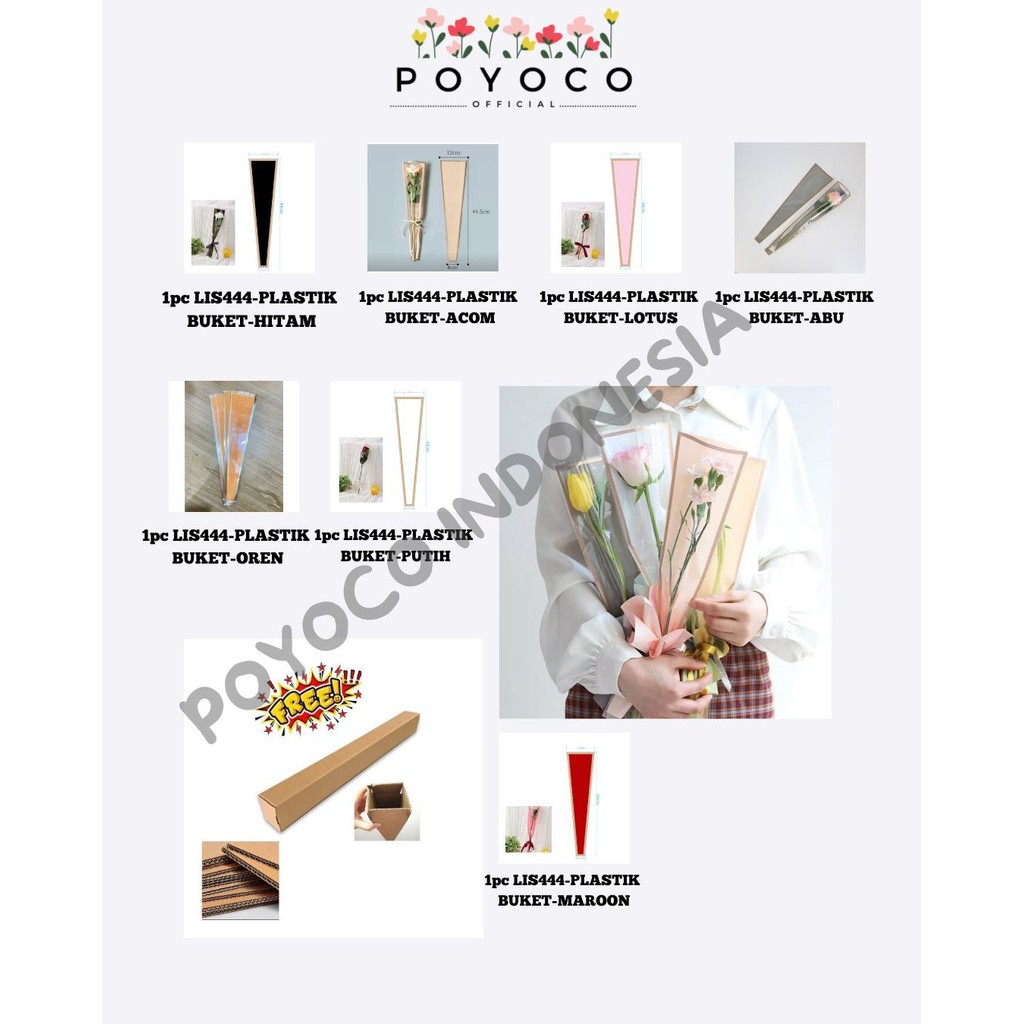 

POYOCO - 1pc LIS444 Plastik Bunga Mawar 1 tangkai (ecer per lembar) / Wrapping Plastik untuk Mini Buket Rose
