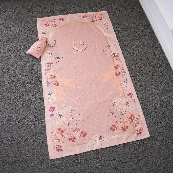 Sajadah Travel Bilal Motif Polos Kantong Pouch Traveling Praktis Tipis Ringan Portable Tas Serut Kec