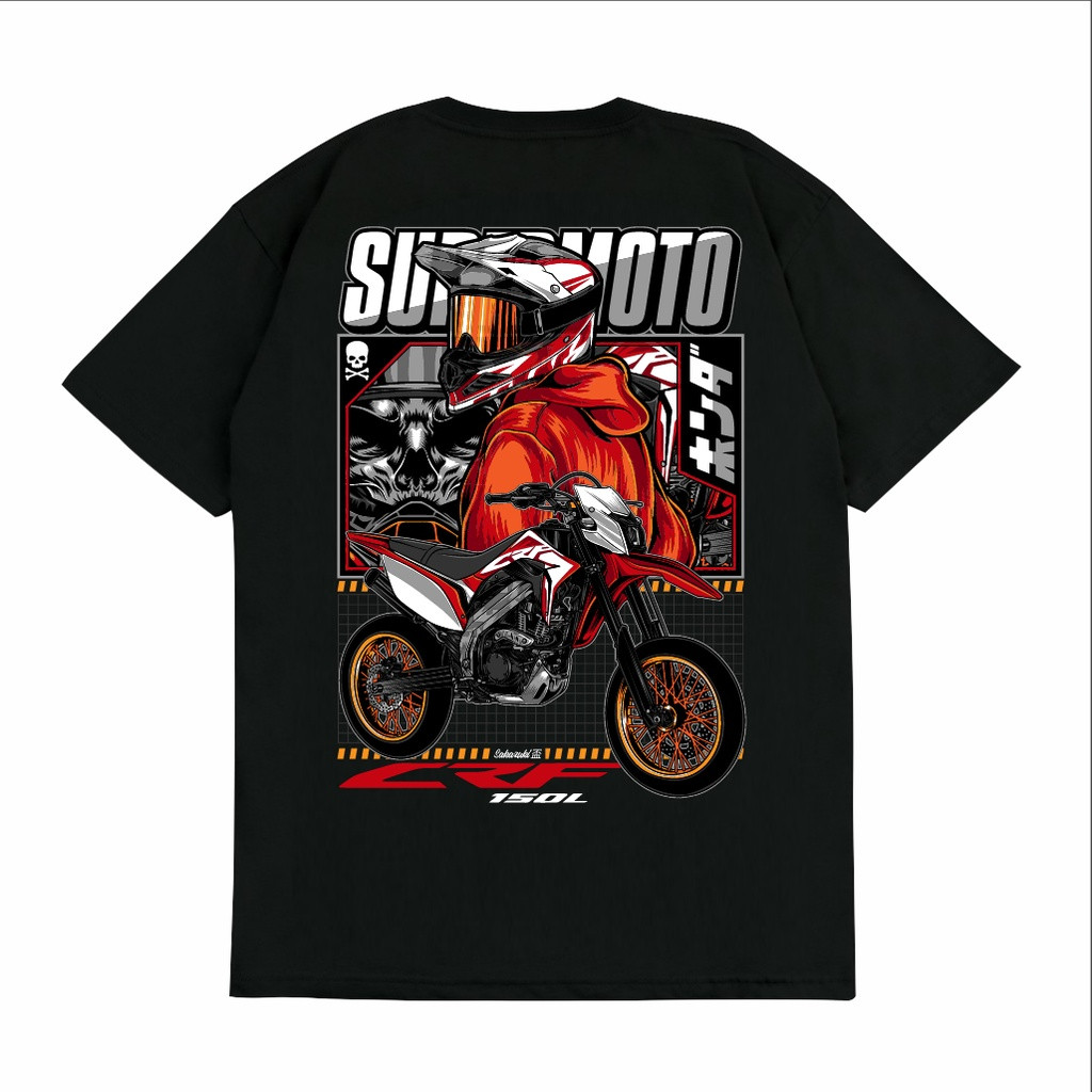 SAKAZUKI Kaos Baju Distro Unisex Gambar Motor Supermoto HONDA CRF 150 L RIDER Otomotif II Kaos Pria 
