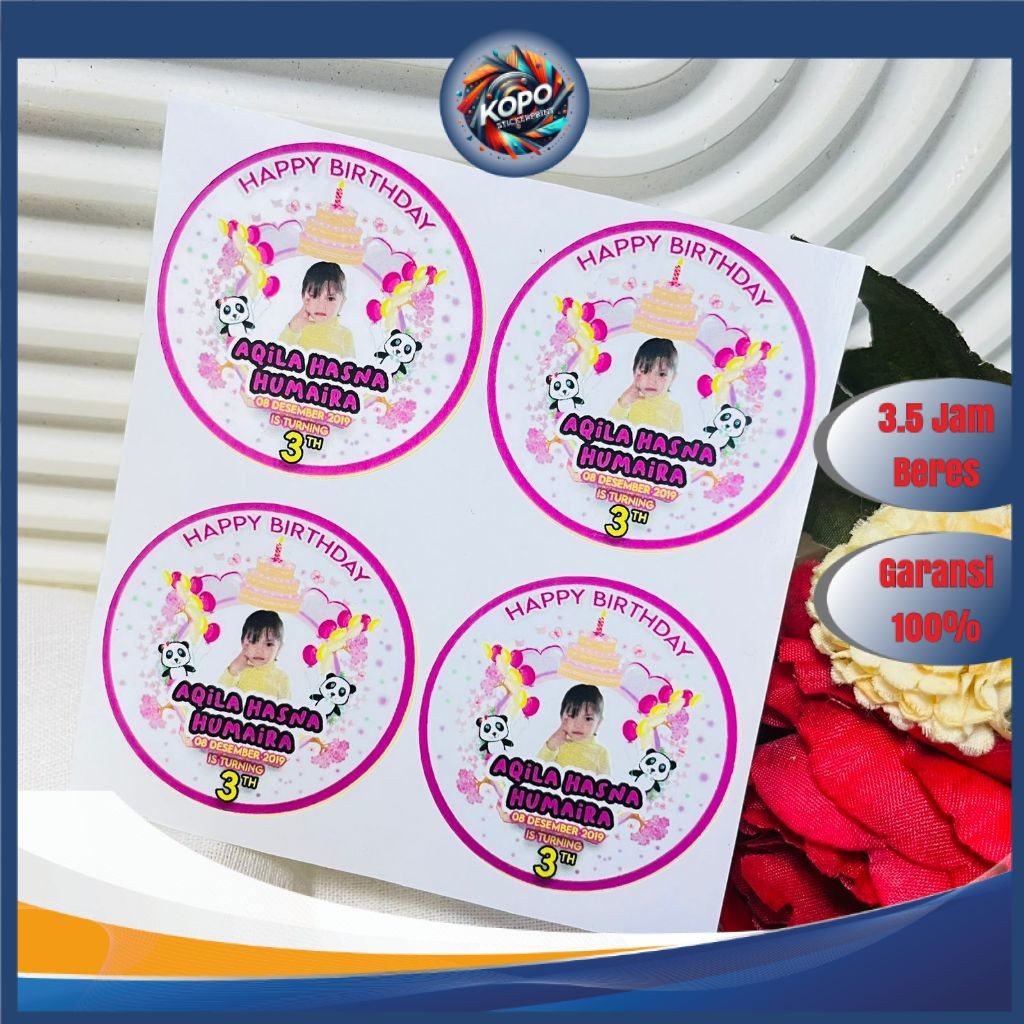 

KOPO 2-4 Vinyl Stiker Ulang Tahun Sticker Label Undang Happy Birthday Uk.Kecil Free Design