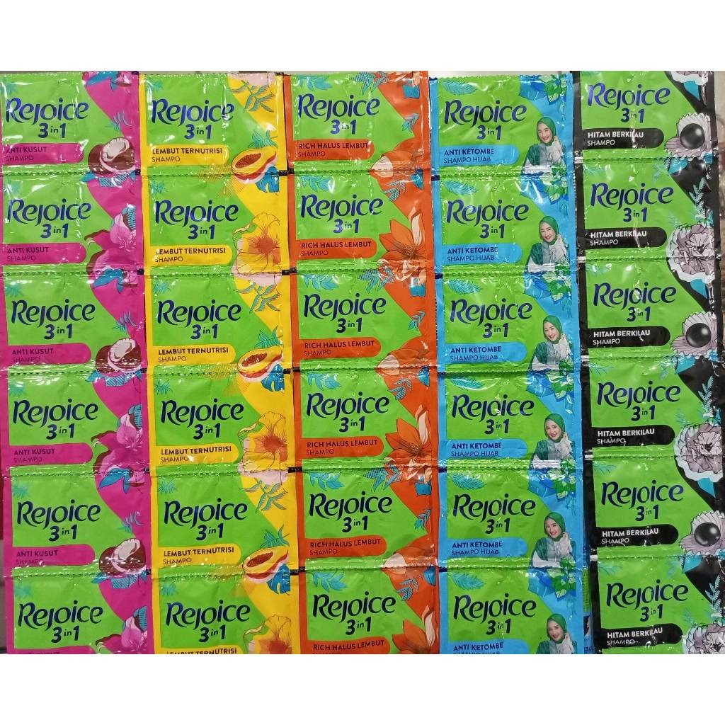 { 1 renceng isi 12 } Shampoo Rejoice 3in1 Sachet 10ml Hitam Ketombe Perawatan Vitamin Rontok Sampo C