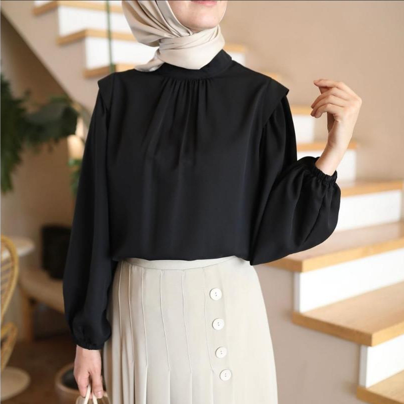 D&R PROJECT _ basic blouse wanita bahan jet black reksa tunik ATASAN WANITA JUMBO