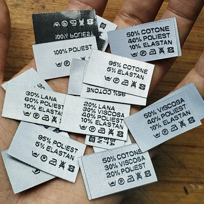 

500pcs Custom hot iron glue on white care label 2 * 3.5 cm Straight cut laundry logo Heat press Cloth Washing Labels
