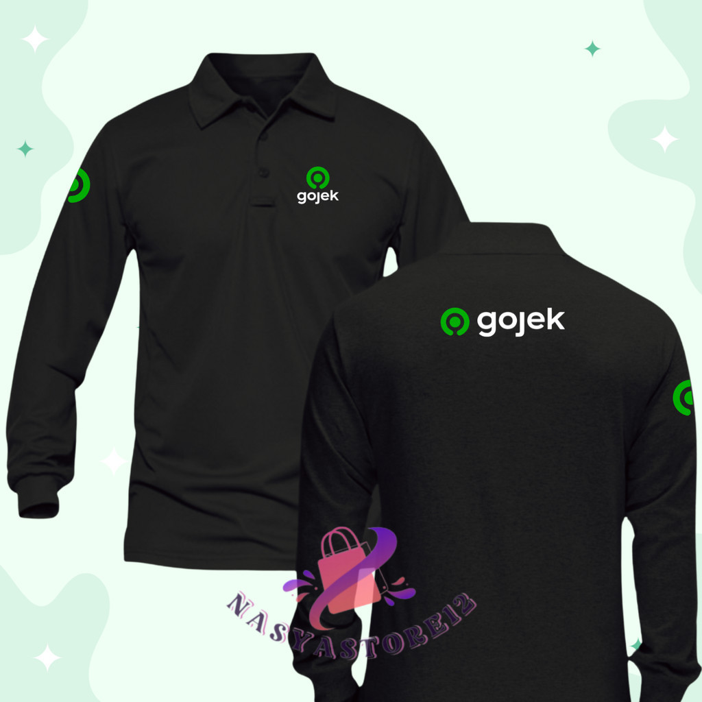 Baju Kaos polo Berkerah Pria Wanita Lengan Panjang Dewasa Simple Unisex Seragam Kerja Gojek Online A