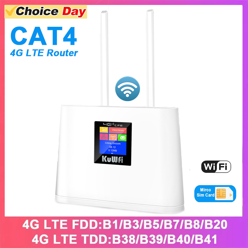 ​KuWfi CAT4 4G LTE Router 300Mbps Wirelress Wifi Router with SIM Card Slot Ethernet Port Support Det