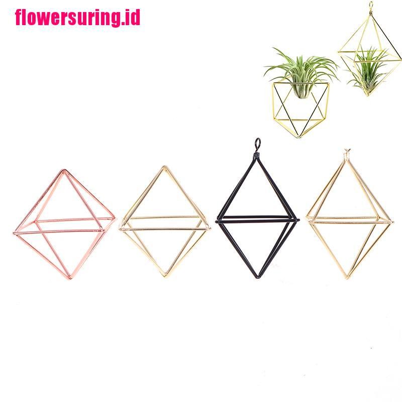 Pot Bungatanaman Gantung Bentuk Geometri Bahan Besi Tempa