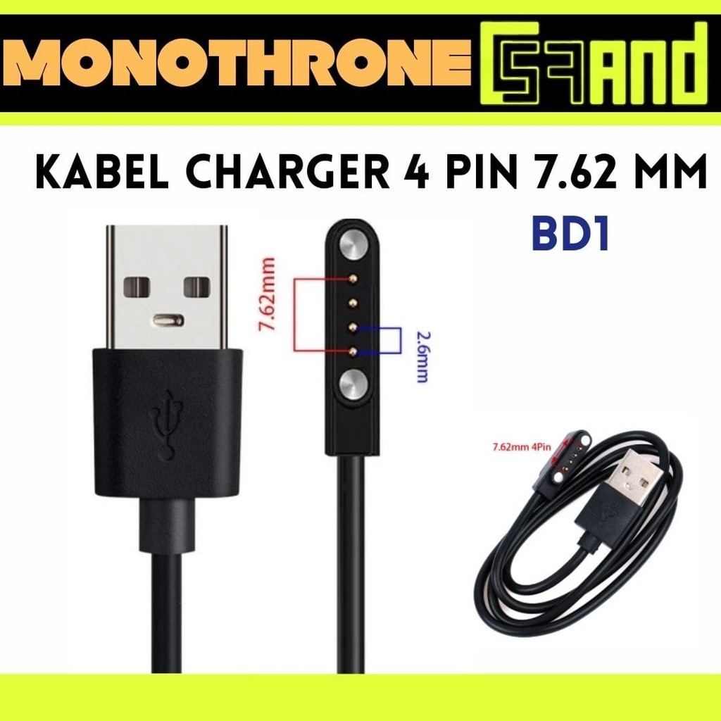 Kabel Charger Jam Watch 4 Pin 7.62mm USB Magnet SmartWatch Universal