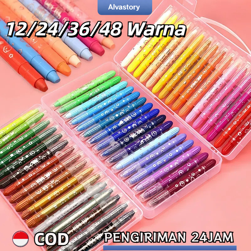 

[Gudang Lokal]Crayon Grasp Mata Sedang 12/24/36/48 Warna Krayon Lembut Water Soluble Crayon