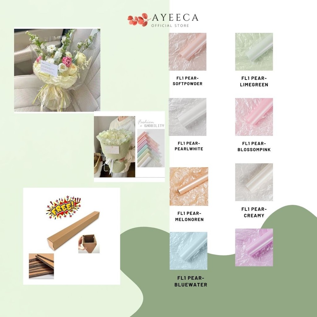 

AYEECA - (5 LEMBAR) - FL1 PEARLESCENT Kertas Bunga Buket Waterproof Color / Kertas Buket Bunga Florist Cellophane
