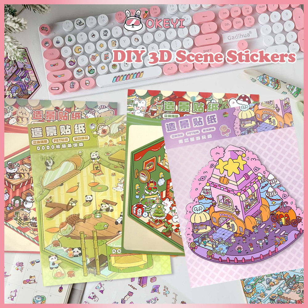 

OKEYI Mainan 3D Scene Stickers Diy Decoration Landscaping Stiker Kartun