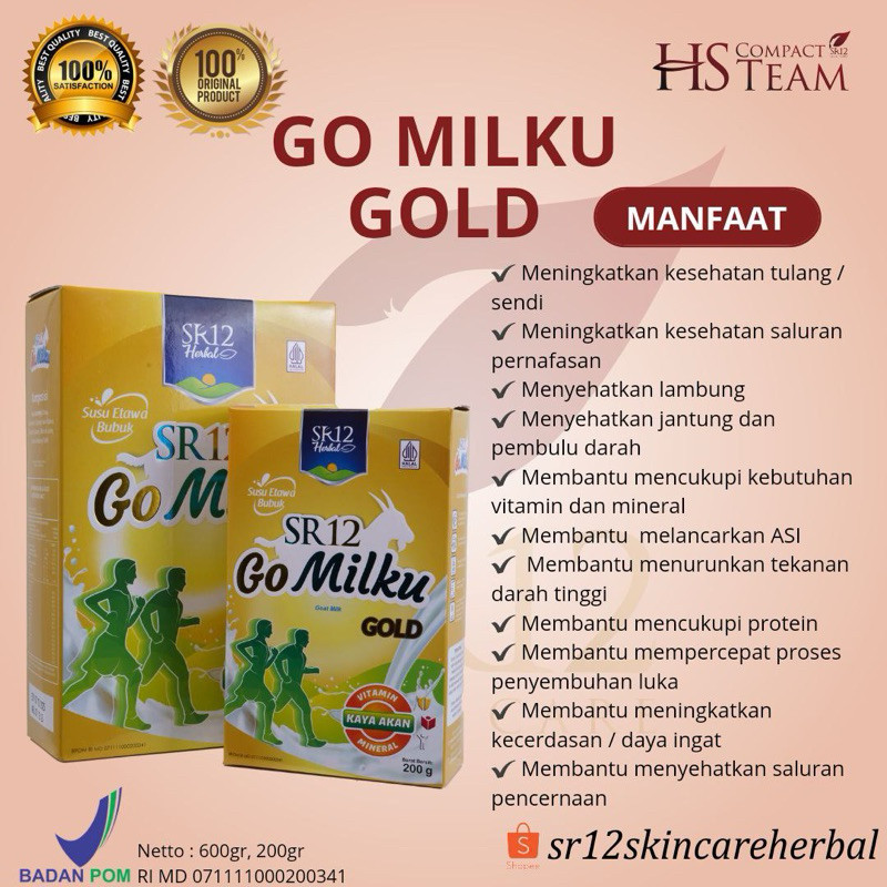 

Gomilku Gold SR12 Susu Kambing Etawa Bebas Gula Mengandung Protein Vitamin Jahe Ekstrak Bawang Putih Calgo Halal Bpom Go Milku sr12herball sr12