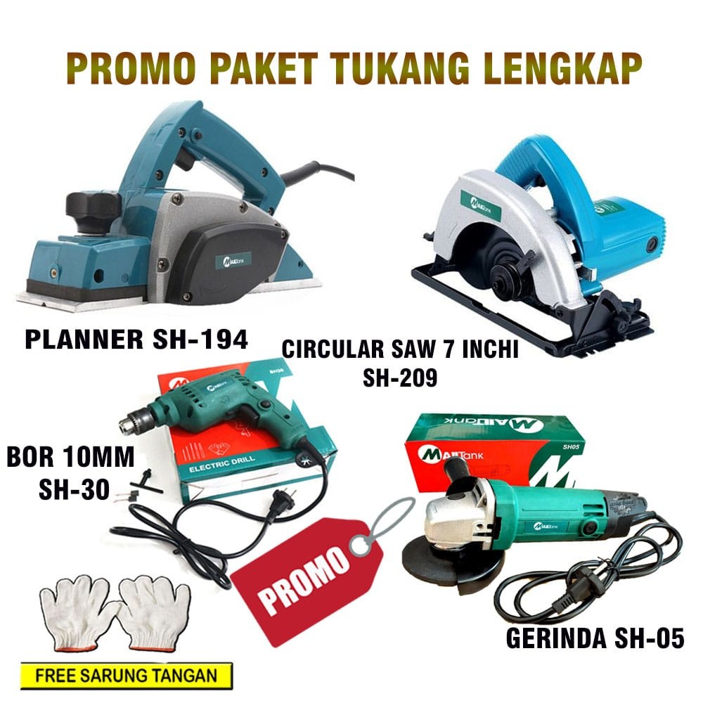 PROMO PAKET TUKANG KAYU Mesin Serut + Mesin CIRCULAR SAW  + GRINDA 4 INCHI  BOR MAILTANK SEKELAS MAK