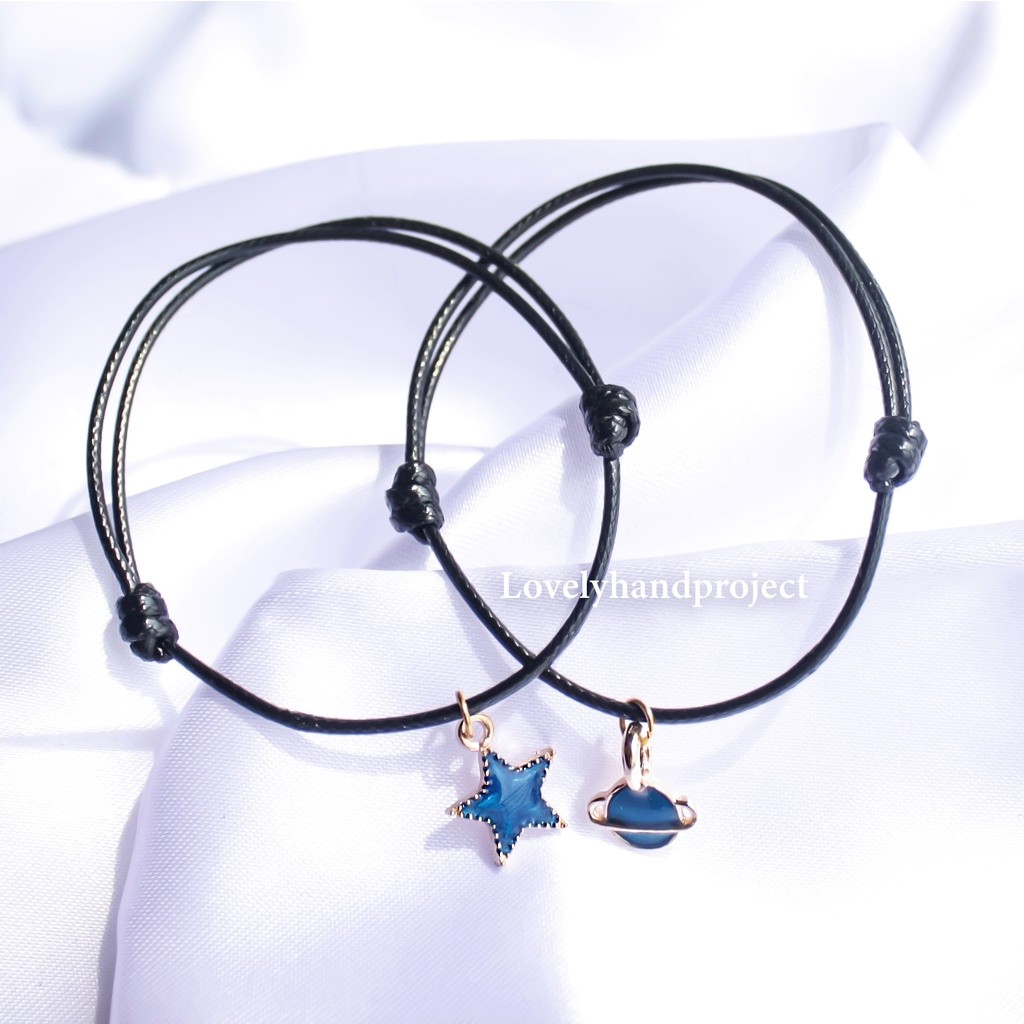 Gelang Couple Liontin Planet Bintang Bulan Set 2Pcs Pasangan Sahabat Tali Waterproof