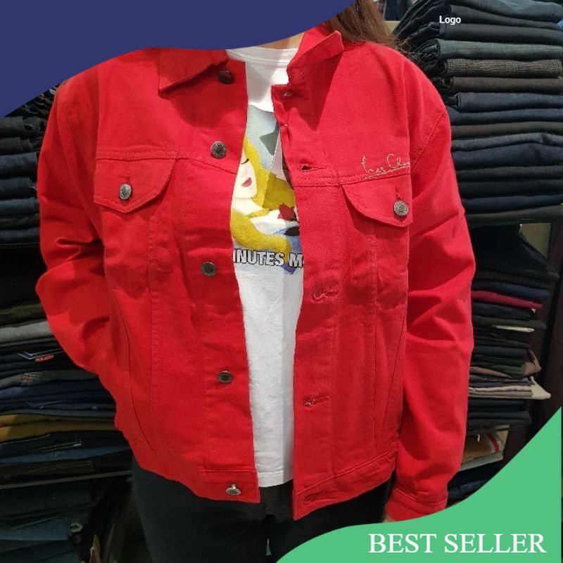 jaket jeans denim cewek wanita merah korea oversize large lee classic/ Modis