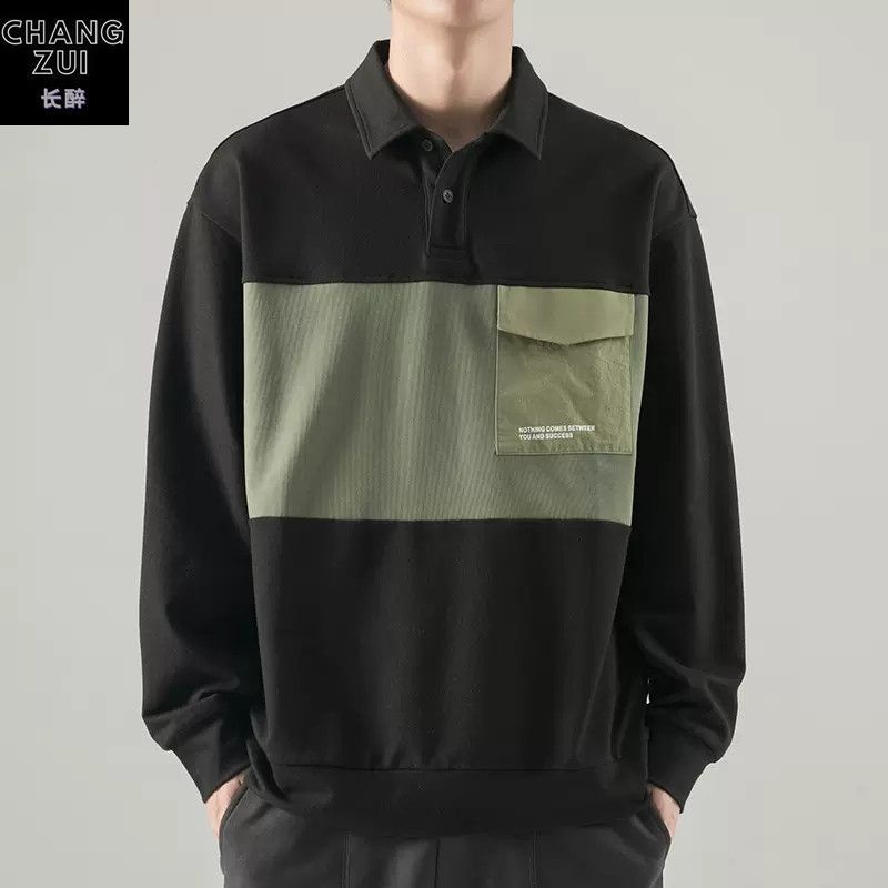 Contrast color patchwork polo shirt for men