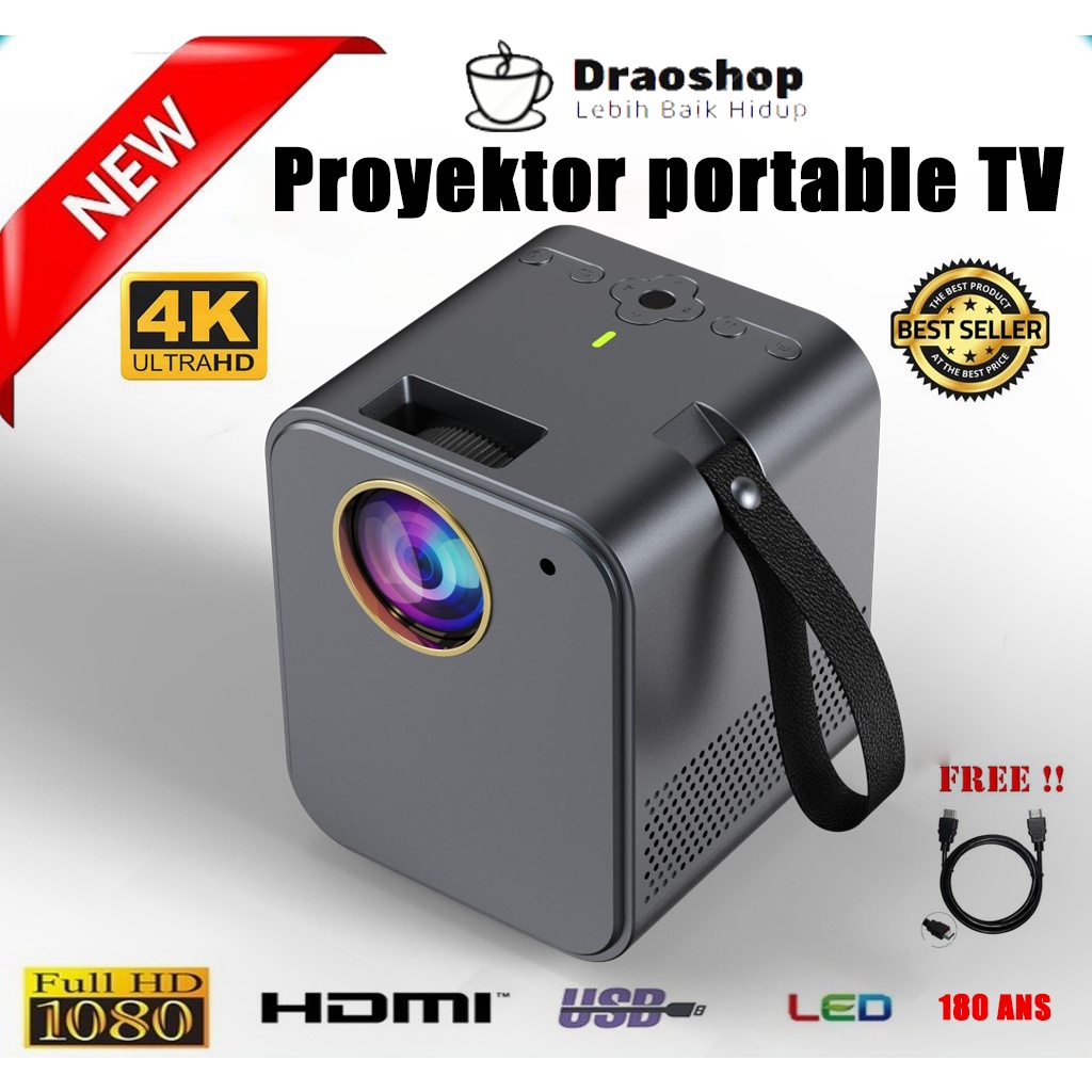 【COD】Proyektor portable hp infocus 4K Android/iOS Projector Konek HP/Wi-Fi/bluetooth Full HD 180 ANS