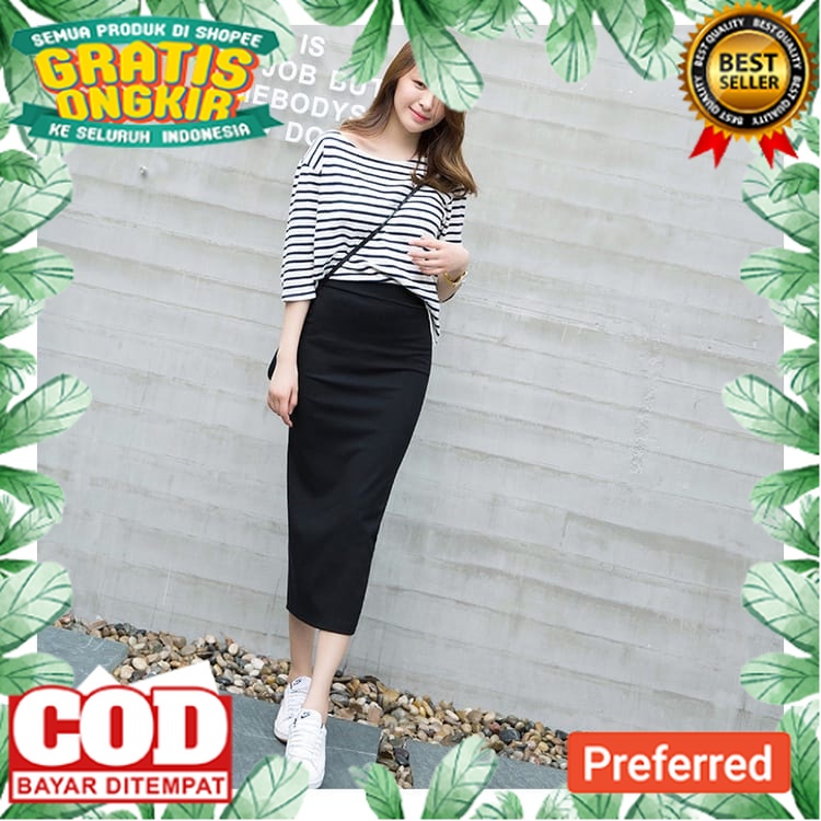 KOREAN STYLE OOTD TRENDY TERBARU /rok span pendek hitam rok kerja wanita rok scuba rok kerja formal 