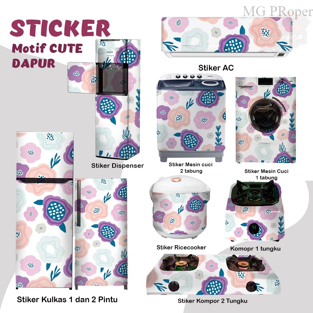 Stiker Stiker Stiker kulkas kompor mesin cuci 1 2 pintu tabung mata Dispenser Ac Bunga Bunga pink