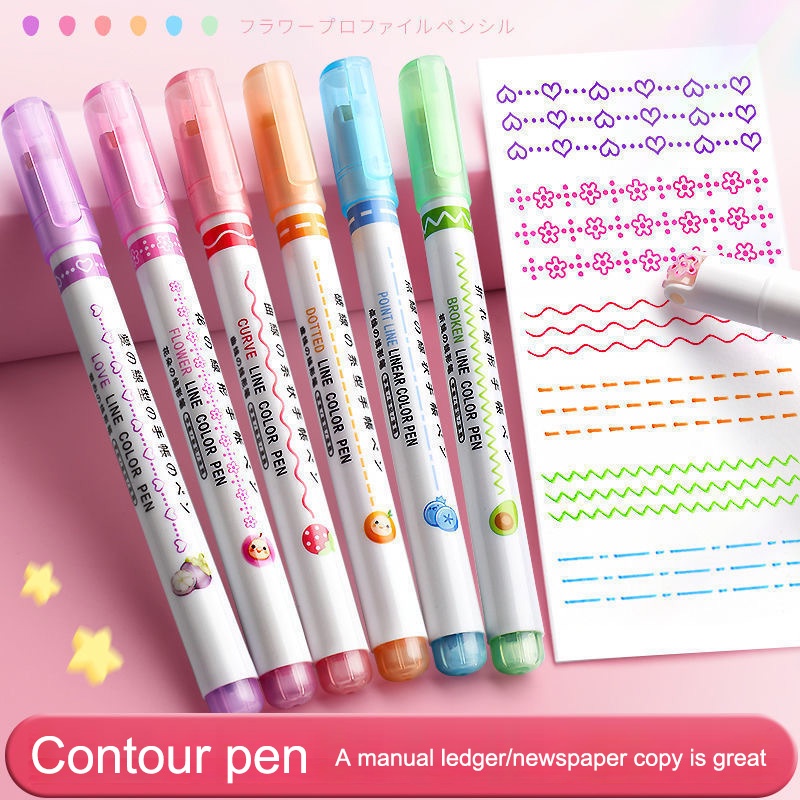 

❤️COD Pena Garis Bentuk Bunga Pena Penanda Kurva Rol Penanda Sorotan Berwarna Siswa yang disalin dengan tangan -Yy