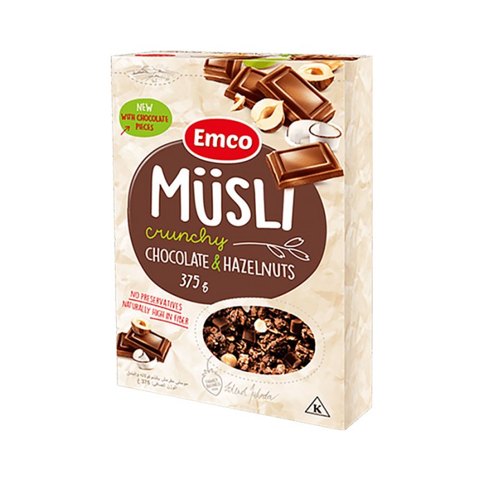 

Emco Musli Crunchy Oat Cereals Chocolate and Hazelnuts [375 gr]