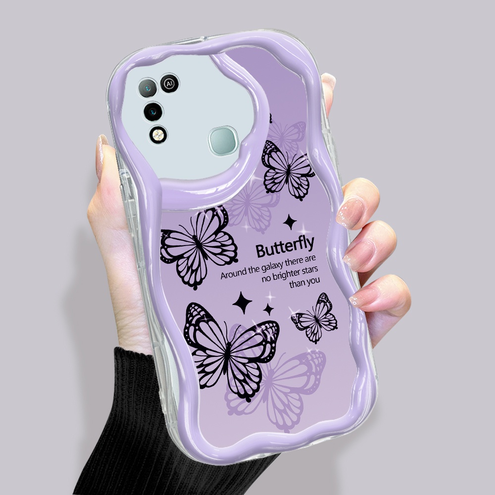 Untuk Infinix Hot 10 11 Play X688C Casing HP Phone Case Sofcase Kesing Soft Kartun Pink Butterfly Tali Gantungan Cassing